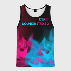 Майка-безрукавка мужская Counter Strike 2 - neon gradient: символ сверху, цвет: 3D-черный