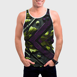 Майка-безрукавка мужская Зеленые листья и фиолетовые вставки, цвет: 3D-белый — фото 2