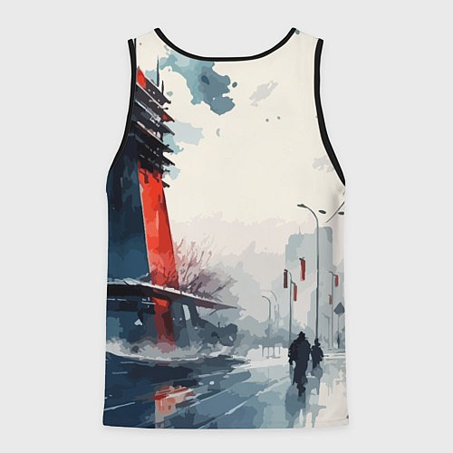 Мужская майка без рукавов Наш город - коллекция Бело-сине-красный - Хуф и Ся / 3D-Черный – фото 2