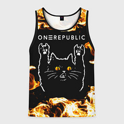 Майка-безрукавка мужская OneRepublic рок кот и огонь, цвет: 3D-черный