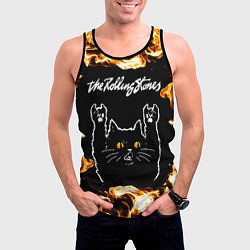 Майка-безрукавка мужская Rolling Stones рок кот и огонь, цвет: 3D-черный — фото 2