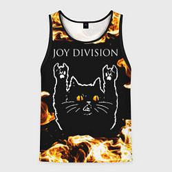 Майка-безрукавка мужская Joy Division рок кот и огонь, цвет: 3D-черный