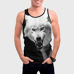 Майка-безрукавка мужская Агрессивный белый волк, цвет: 3D-черный — фото 2