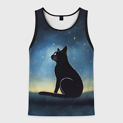 Майка-безрукавка мужская Черный кот и звезды - акварель, цвет: 3D-черный