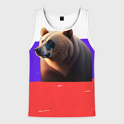 Майка-безрукавка мужская Медведь на флаге России, цвет: 3D-белый