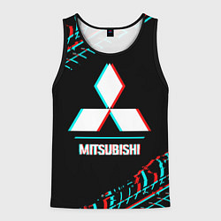 Майка-безрукавка мужская Значок Mitsubishi в стиле glitch на темном фоне, цвет: 3D-черный