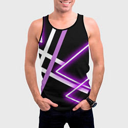 Майка-безрукавка мужская Фиолетовые полоски с неоном, цвет: 3D-черный — фото 2