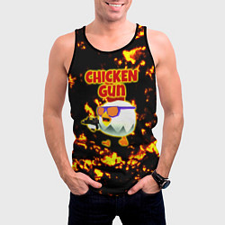 Майка-безрукавка мужская Chicken Gun на фоне огня, цвет: 3D-черный — фото 2