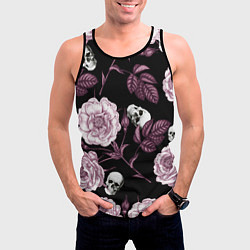 Майка-безрукавка мужская Розовые цветы с черепами, цвет: 3D-черный — фото 2