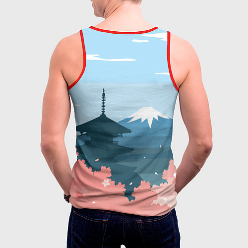 Мужская майка без рукавов Вид на Фудзияму - Япония / 3D-Красный – фото 4