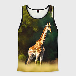 Майка-безрукавка мужская Жираф на фоне деревьев, цвет: 3D-черный