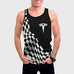 Майка-безрукавка мужская Tesla racing flag, цвет: 3D-черный — фото 2