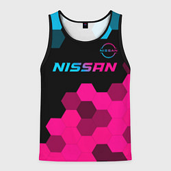 Майка-безрукавка мужская Nissan - neon gradient: символ сверху, цвет: 3D-черный