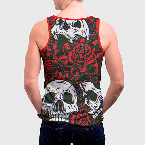 Мужская майка без рукавов Красные розы и черепа / 3D-Красный – фото 4