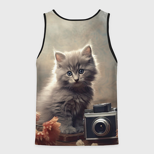 Мужская майка без рукавов Серый котенок, винтажное фото / 3D-Черный – фото 2