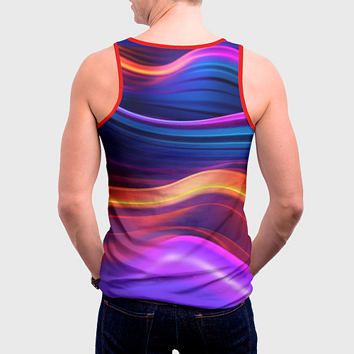 Мужская майка без рукавов Волнистые неоновые линии / 3D-Красный – фото 4