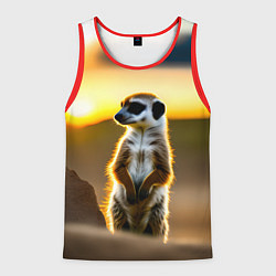 Майка-безрукавка мужская Сурикат на фоне рассвета, цвет: 3D-красный