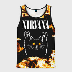 Майка-безрукавка мужская Nirvana рок кот и огонь, цвет: 3D-черный