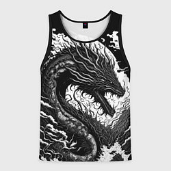 Майка-безрукавка мужская Черно-белый дракон и волны, цвет: 3D-черный
