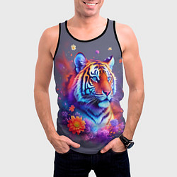Майка-безрукавка мужская Тигр и краски - нейросеть, цвет: 3D-черный — фото 2