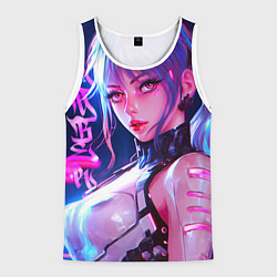 Майка-безрукавка мужская Кибер-девушка неон аниме, цвет: 3D-белый