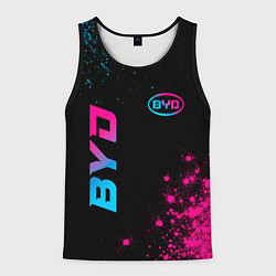 Майка-безрукавка мужская BYD - neon gradient: надпись, символ, цвет: 3D-черный