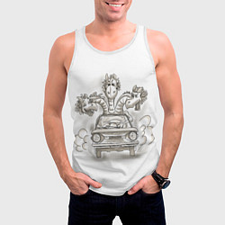 Майка-безрукавка мужская Змей Горыныч на Запорожце, цвет: 3D-белый — фото 2