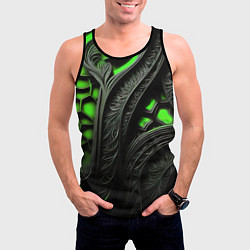 Майка-безрукавка мужская Green black abstract, цвет: 3D-черный — фото 2