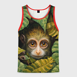 Майка-безрукавка мужская Маленькая обезьянка в листьях, цвет: 3D-красный