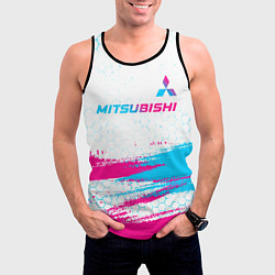 Майка-безрукавка мужская Mitsubishi neon gradient style: символ сверху, цвет: 3D-черный — фото 2