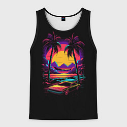Майка-безрукавка мужская Неоновая машина и пальмы, цвет: 3D-черный
