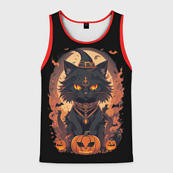 Майка-безрукавка мужская Черный кот в хеллоуине, цвет: 3D-красный