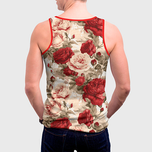 Мужская майка без рукавов Розы паттерн / 3D-Красный – фото 4