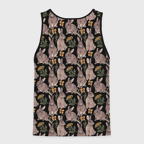 Мужская майка без рукавов Зайцы и пижма / 3D-Черный – фото 2