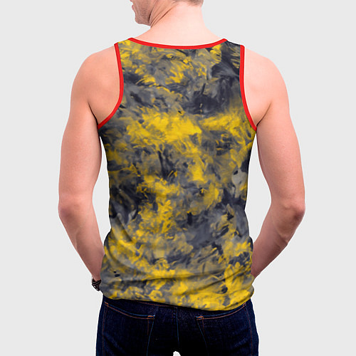 Мужская майка без рукавов Абстрактный желтый енот в стиле арт / 3D-Красный – фото 4