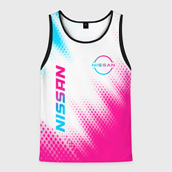 Майка-безрукавка мужская Nissan neon gradient style: надпись, символ, цвет: 3D-черный