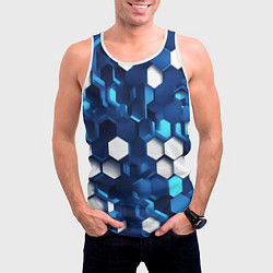 Майка-безрукавка мужская Cyber hexagon Blue, цвет: 3D-белый — фото 2
