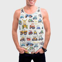 Майка-безрукавка мужская Акварельные тракторы - детский паттерн, цвет: 3D-белый — фото 2