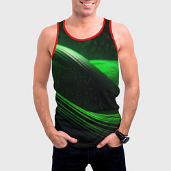 Майка-безрукавка мужская Зеленые абстрактные волны, цвет: 3D-красный — фото 2