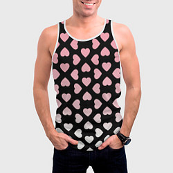 Майка-безрукавка мужская Розовые сердечки на чёрном, цвет: 3D-белый — фото 2