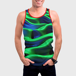Майка-безрукавка мужская Зеленые неоновые волны, цвет: 3D-красный — фото 2