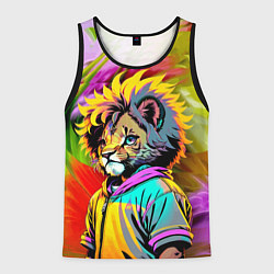 Майка-безрукавка мужская Funny lion cub - pop art, цвет: 3D-черный