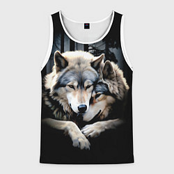 Майка-безрукавка мужская Волки - молодая семья, цвет: 3D-белый