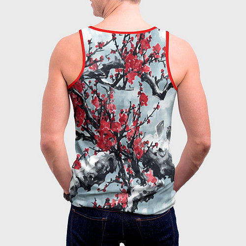 Мужская майка без рукавов Лепестки цветущей вишни - сакура / 3D-Красный – фото 4