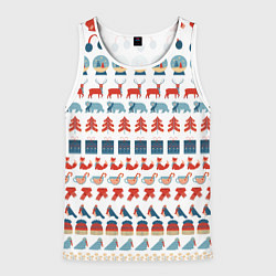 Майка-безрукавка мужская Зимний новогодний принт с оленями подарками, цвет: 3D-белый