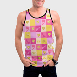 Майка-безрукавка мужская Барби: желтые и розовые квадраты паттерн, цвет: 3D-черный — фото 2