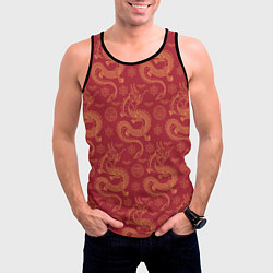 Майка-безрукавка мужская Dragon red pattern, цвет: 3D-черный — фото 2