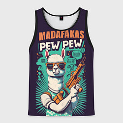Майка-безрукавка мужская Pew Pew Madafakas - лама с пистолетами, цвет: 3D-черный