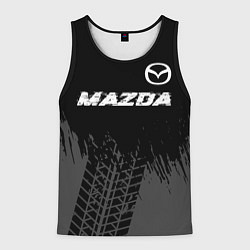 Майка-безрукавка мужская Mazda speed на темном фоне со следами шин: символ, цвет: 3D-черный