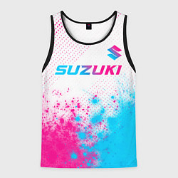 Мужская майка без рукавов Suzuki neon gradient style: символ сверху